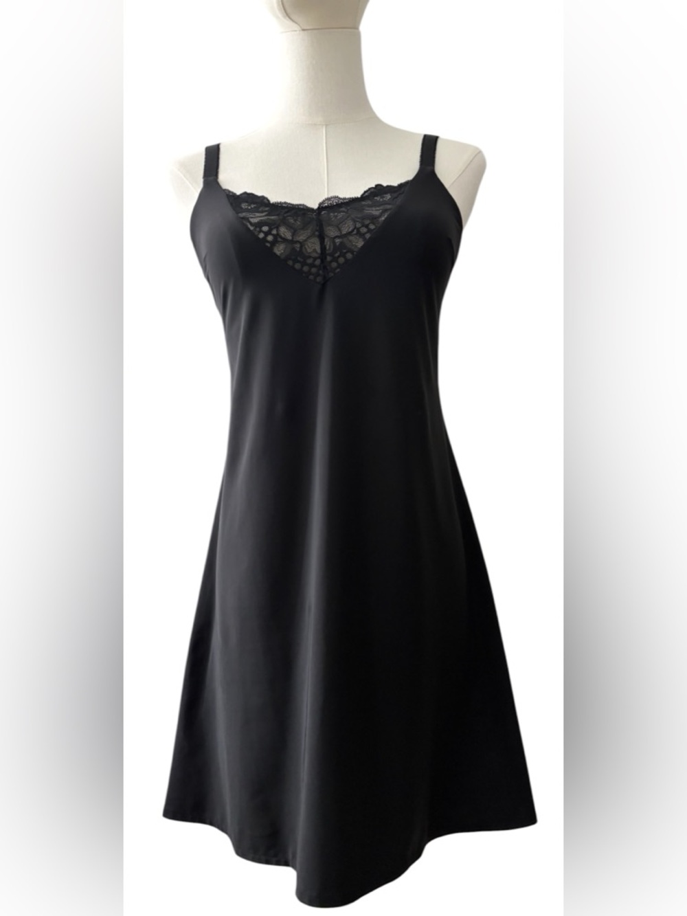 FANTASIE Black Chemise Cami Floral Lace Slip  Dress Lingerie Women's Size XS